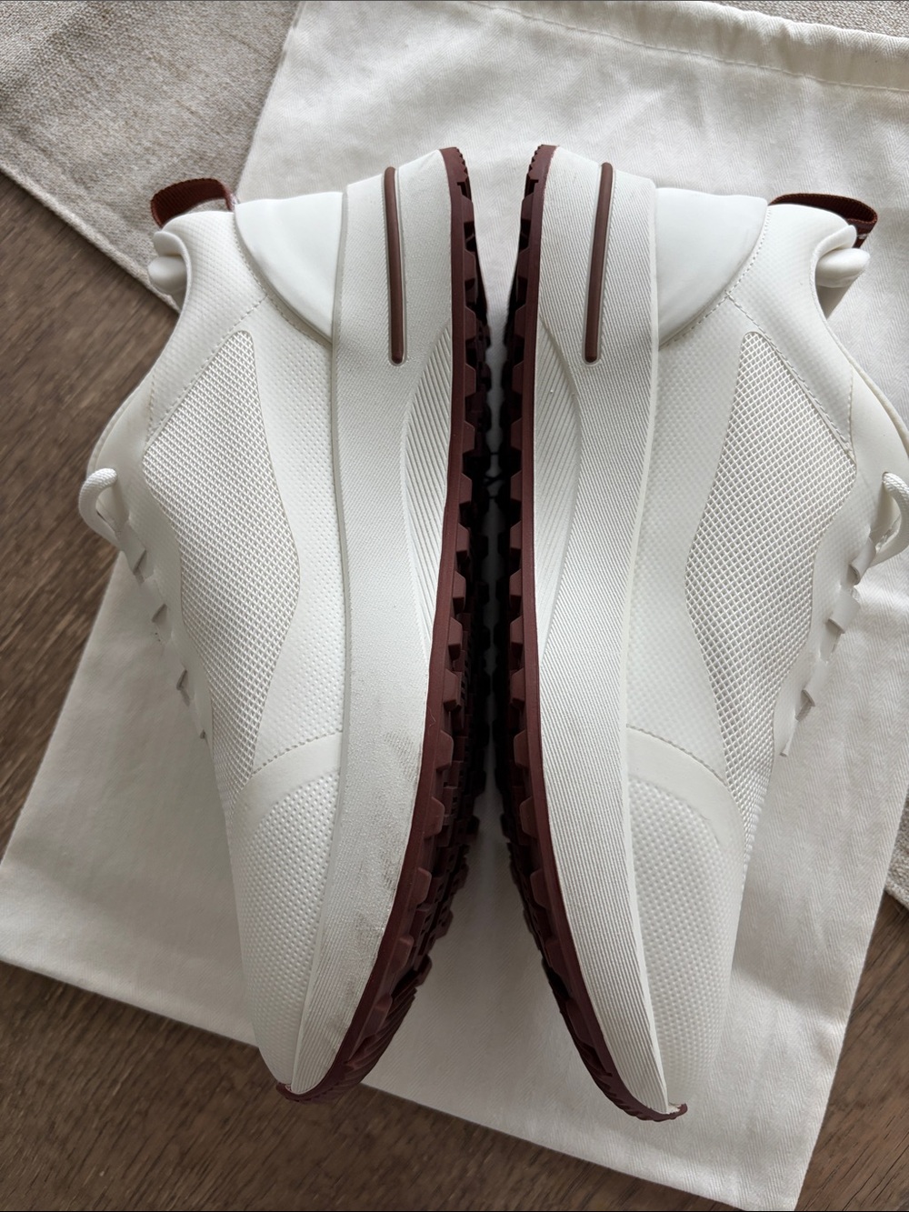 Loro Piana women White Leather & Mesh Sneakers with Maroon Accents - Picture 7 of 8